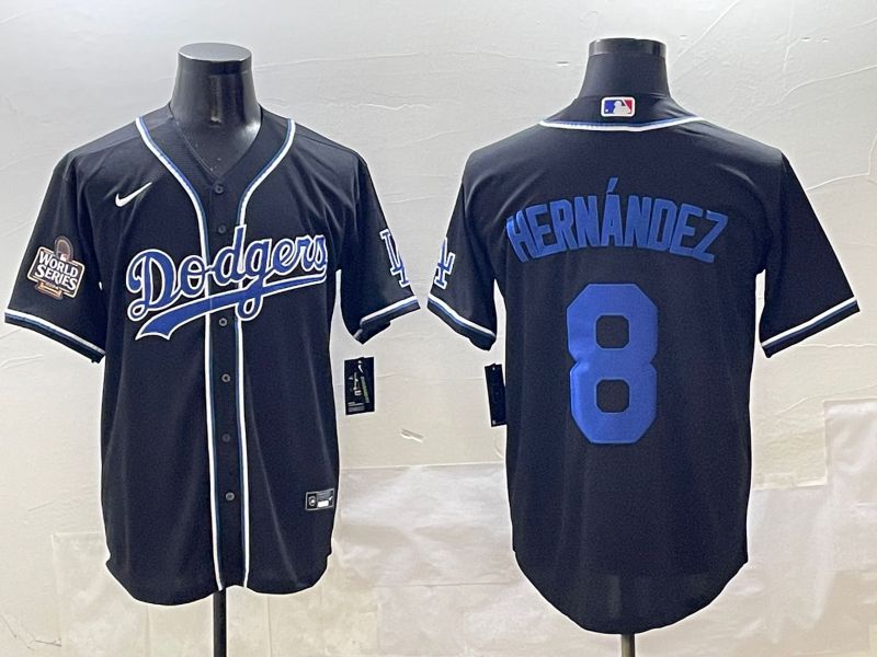 Men Los Angeles Dodgers #8 Hernandez Black blue Three generations Nike 2025 MLB Jersey style 7